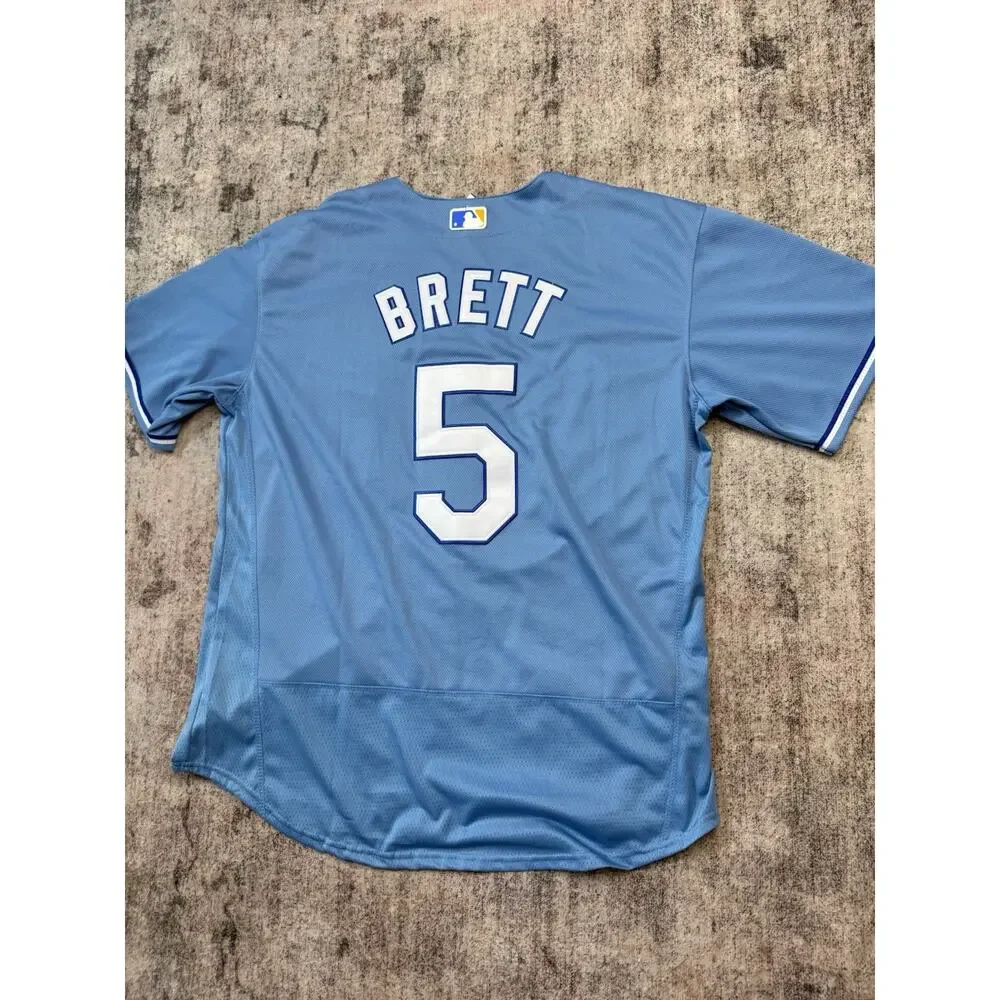 MLB Majestic Kansas City Royals George Brett Blue Jersey 48/L Embroidered
